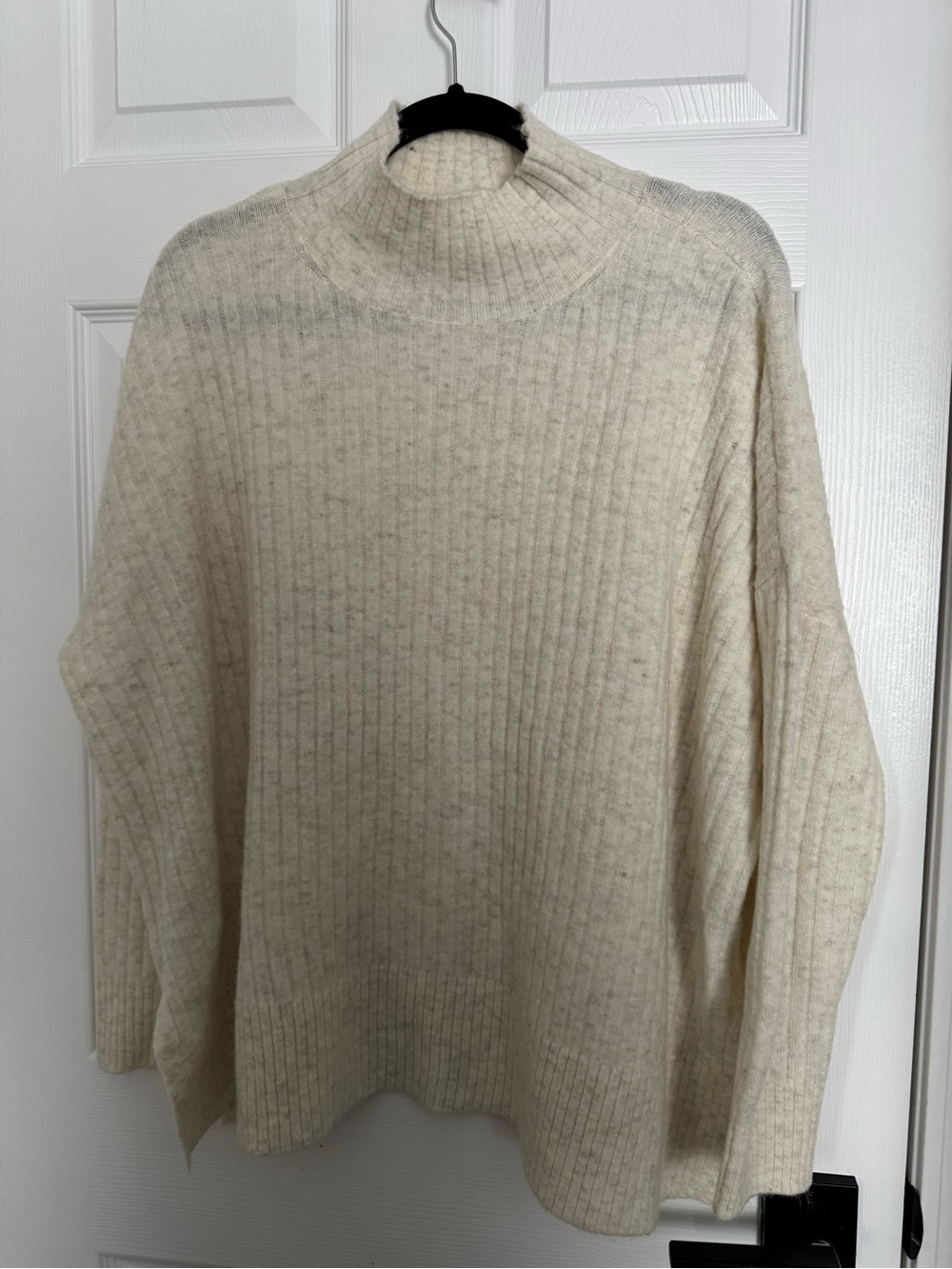 LOFT Cream Ribbed Cowl-Neck Sweater